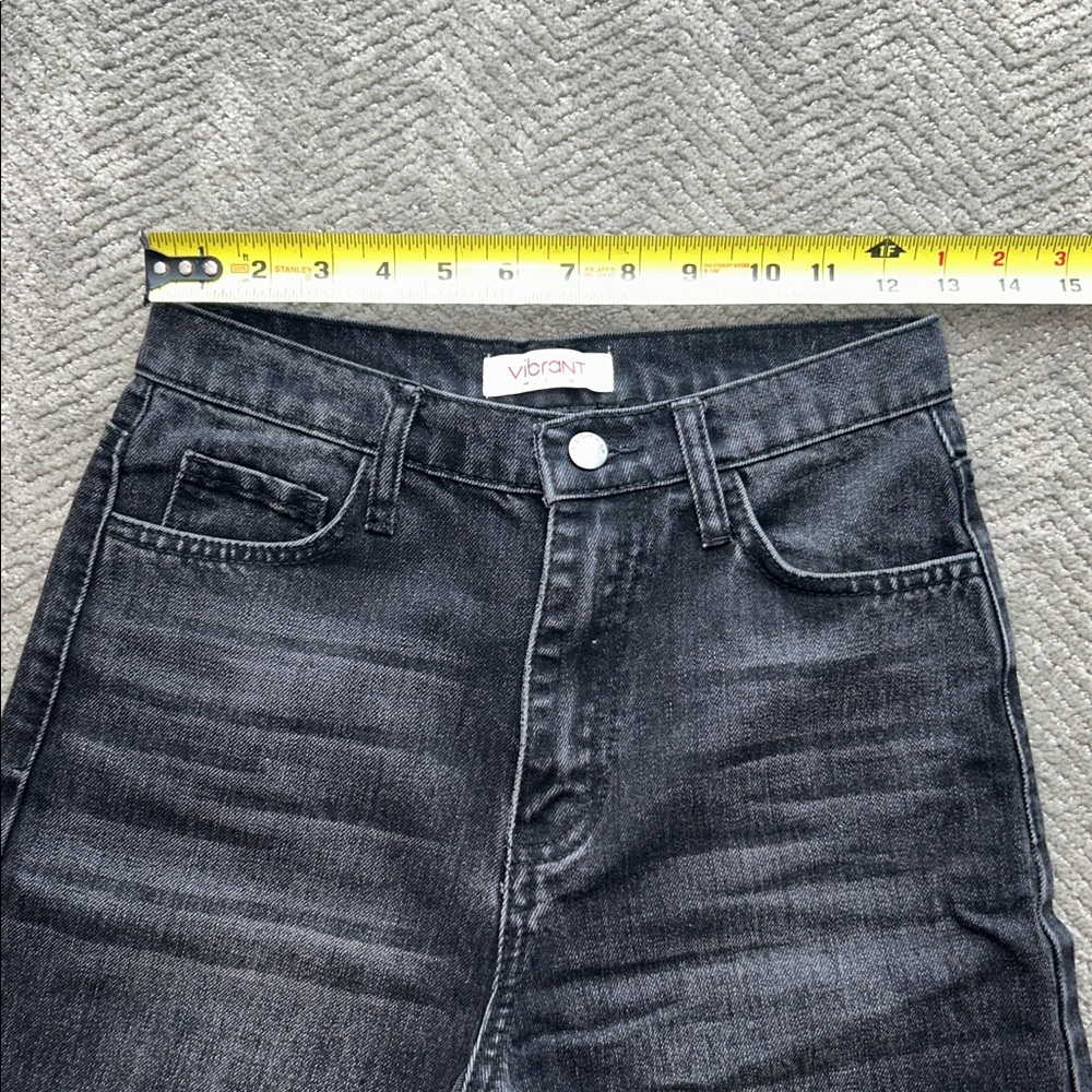 Vibrant M.I.U. Jeans Women's Juniors Size 1 Black Distressed High Rise Wide Leg - Picture 8 of 12